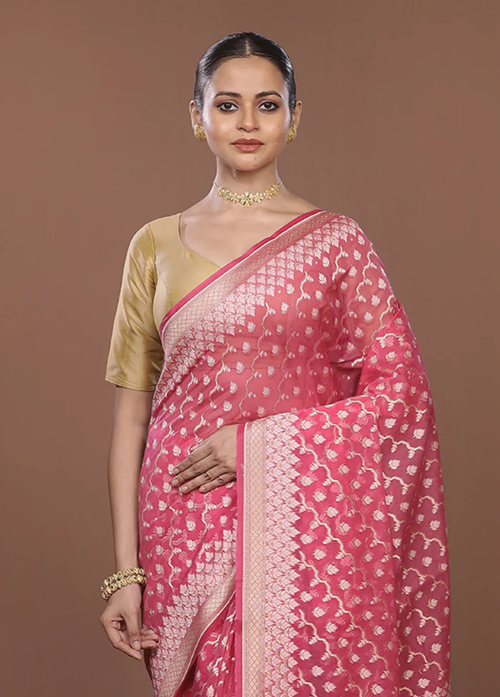 Pink Kora Silk Saree With Blouse Piece