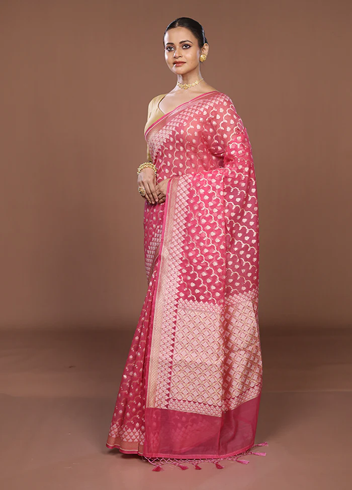 Pink Kora Silk Saree With Blouse Piece - Image 4