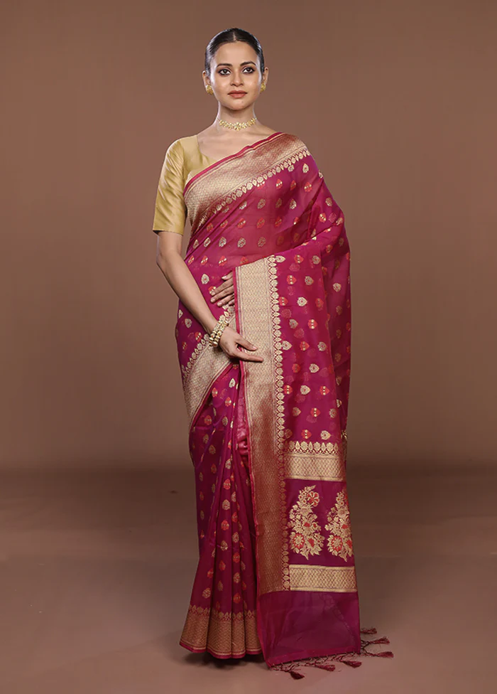 Pink Kora Silk Saree With Blouse Piece - Image 2