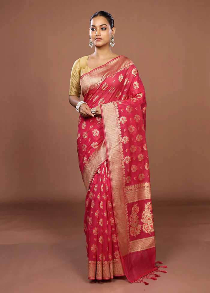 Pink Kora Silk Saree With Blouse Piece - Image 2