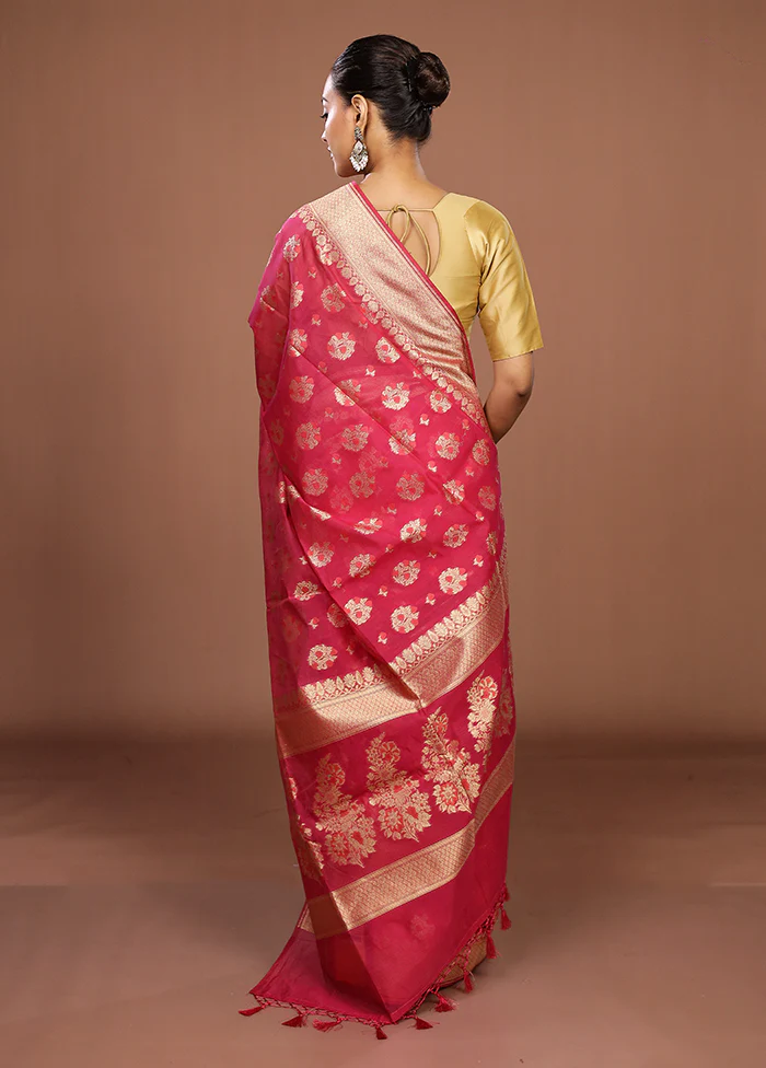 Pink Kora Silk Saree With Blouse Piece - Image 3