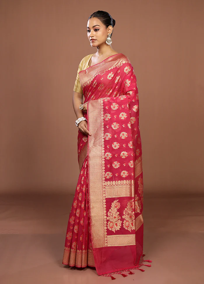 Pink Kora Silk Saree With Blouse Piece - Image 4
