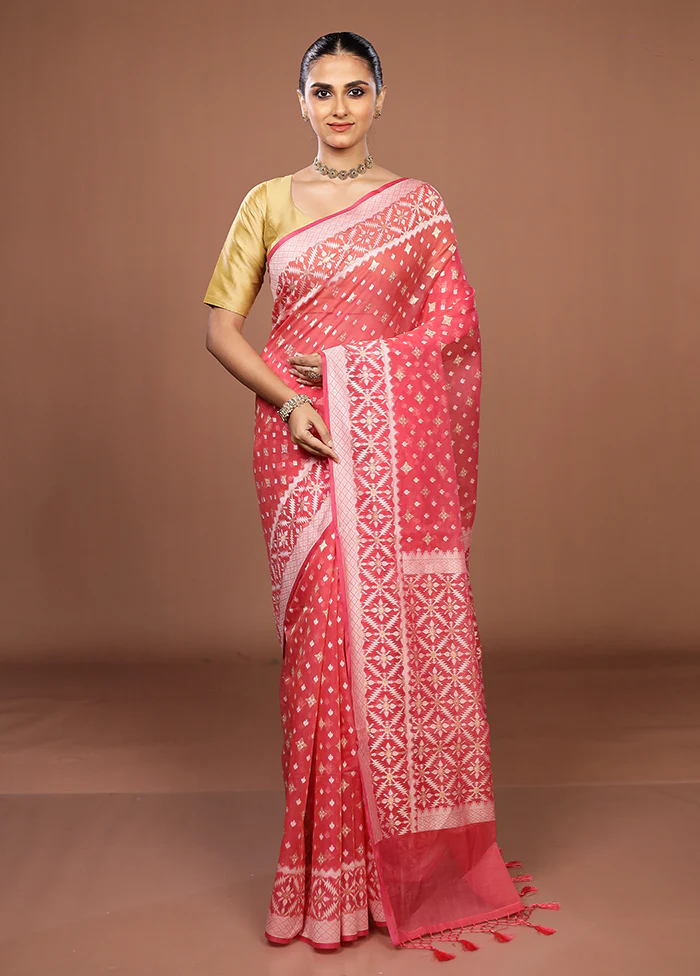 Pink Kora Silk Saree With Blouse Piece - Image 2