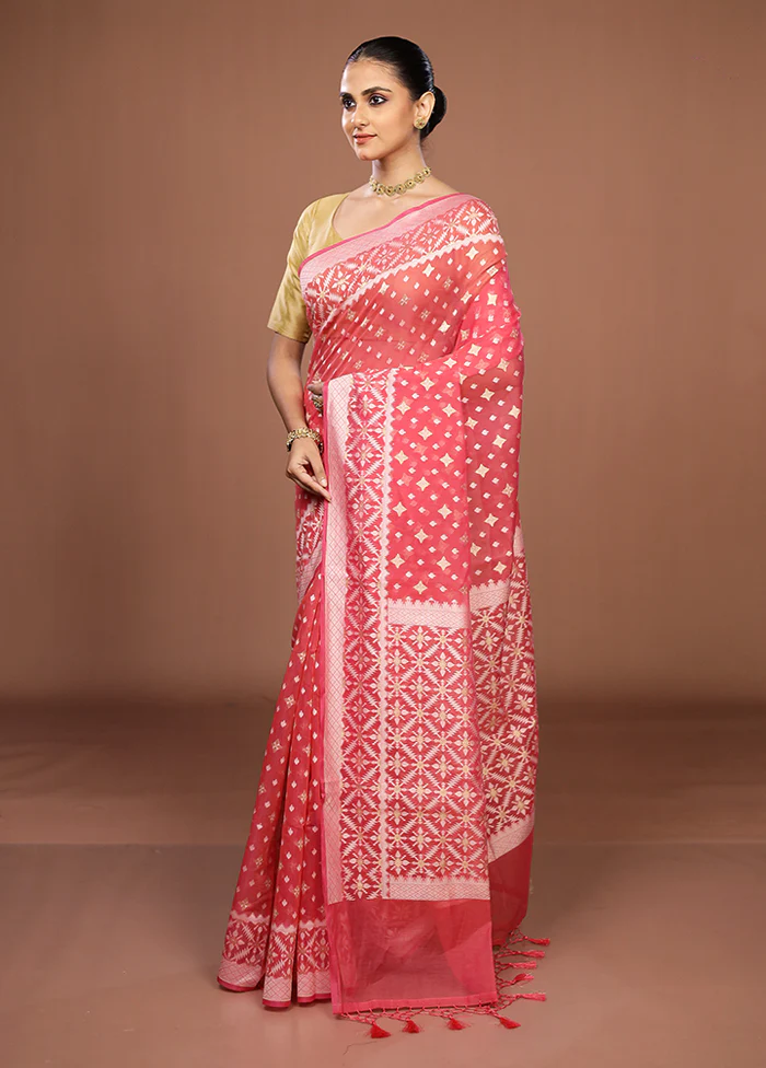 Pink Kora Silk Saree With Blouse Piece - Image 4