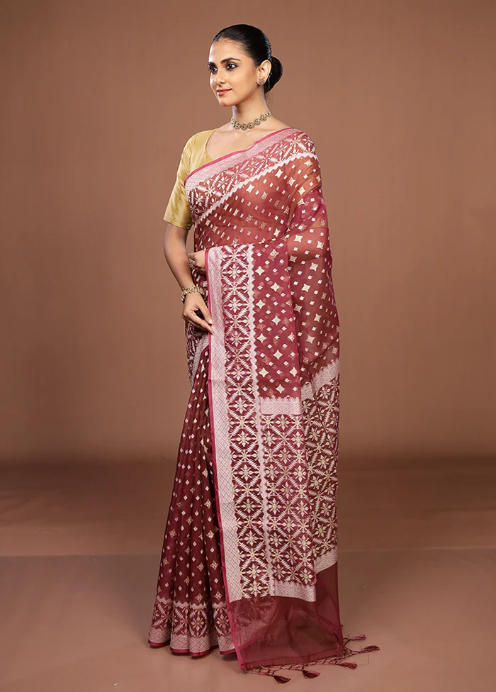 Pink Kora Silk Saree With Blouse Piece - Image 4