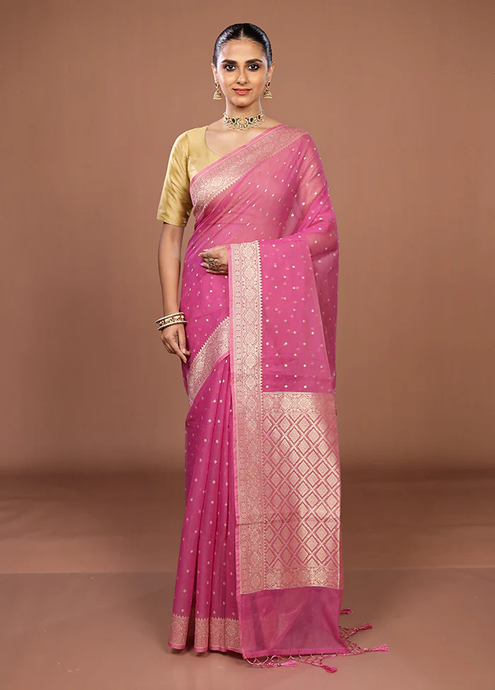 Pink Kora Silk Saree With Blouse Piece - Image 2