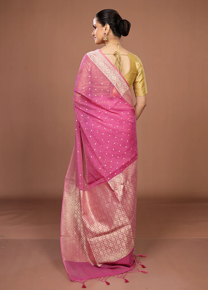 Pink Kora Silk Saree With Blouse Piece - Image 3