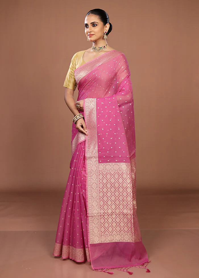 Pink Kora Silk Saree With Blouse Piece - Image 4
