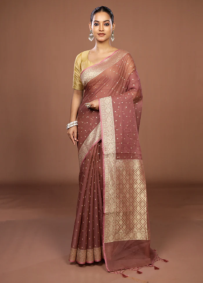Brown Kora Silk Saree With Blouse Piece - Image 2