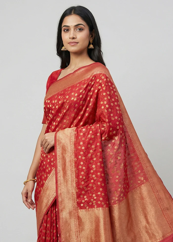 Pink Kora Silk Saree With Blouse Piece - Image 2