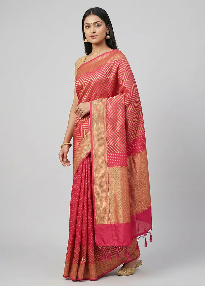 Pink Kora Silk Saree With Blouse Piece