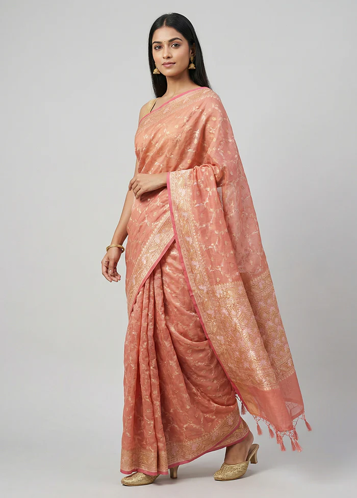 Pink Kora Silk Saree With Blouse Piece