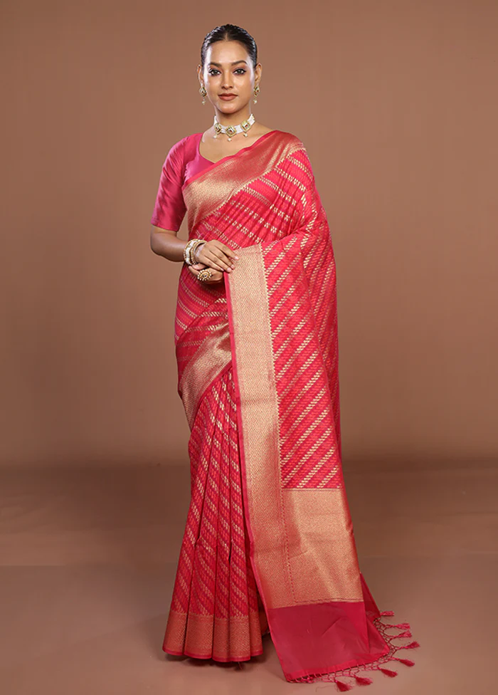 Pink Kora Silk Saree With Blouse Piece - Image 2
