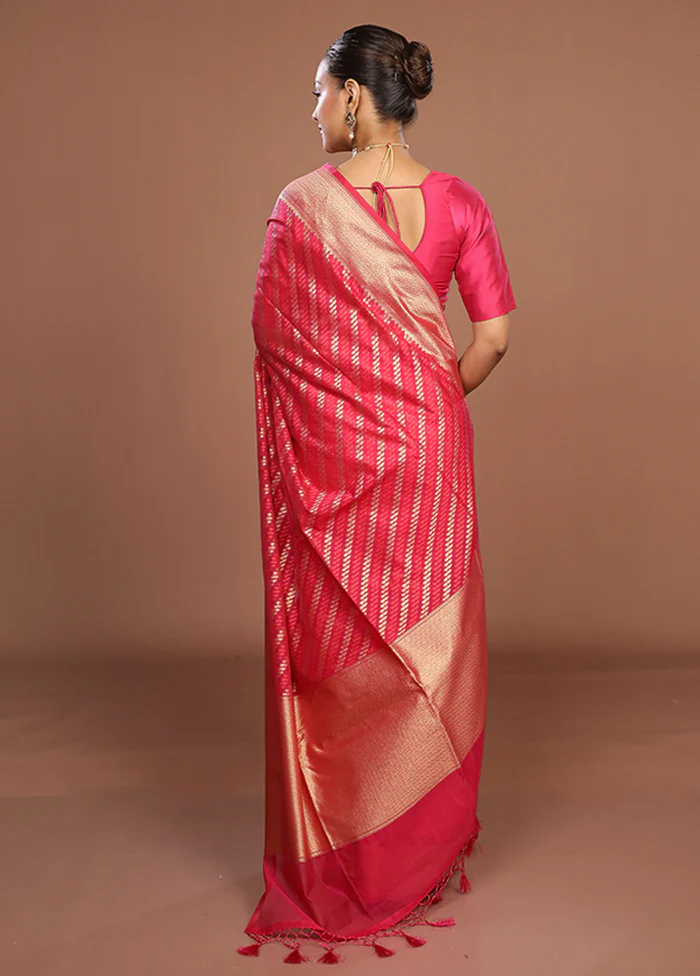 Pink Kora Silk Saree With Blouse Piece - Image 3