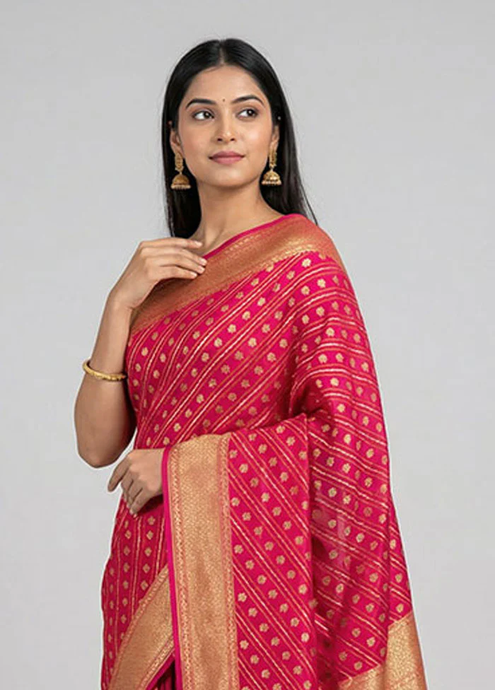 Pink Kora Silk Saree With Blouse Piece - Image 2