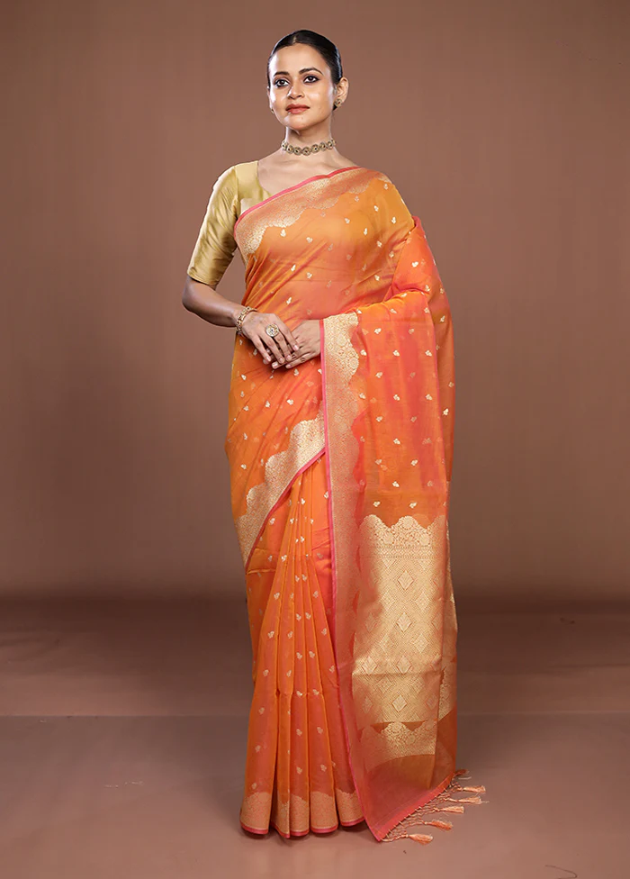 Pink Kora Silk Saree With Blouse Piece