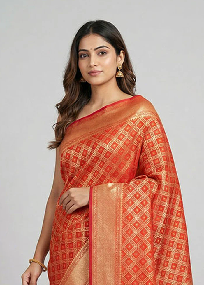 Pink Kora Silk Saree With Blouse Piece - Image 2