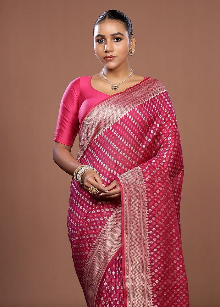Pink Kora Silk Saree With Blouse Piece