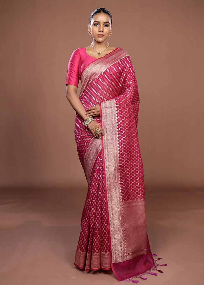 Pink Kora Silk Saree With Blouse Piece - Image 2