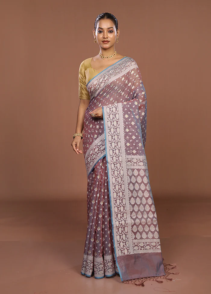 Pink Kora Silk Saree With Blouse Piece - Image 2