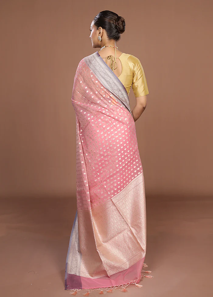 Pink Kora Silk Saree With Blouse Piece - Image 3