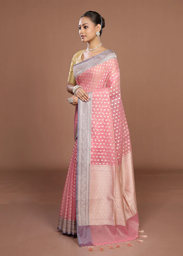 Pink Kora Silk Saree With Blouse Piece - Image 4