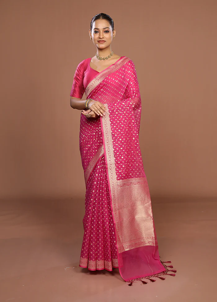 Pink Kora Silk Saree With Blouse Piece - Image 2