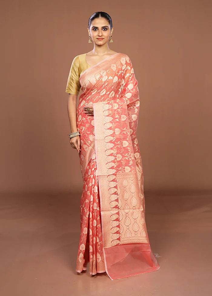 Pink Kora Silk Saree With Blouse Piece - Image 2