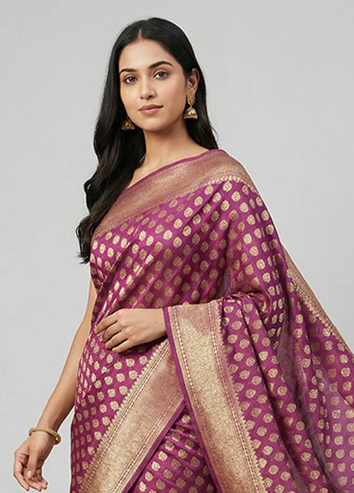 Pink Kora Silk Saree With Blouse Piece - Image 2