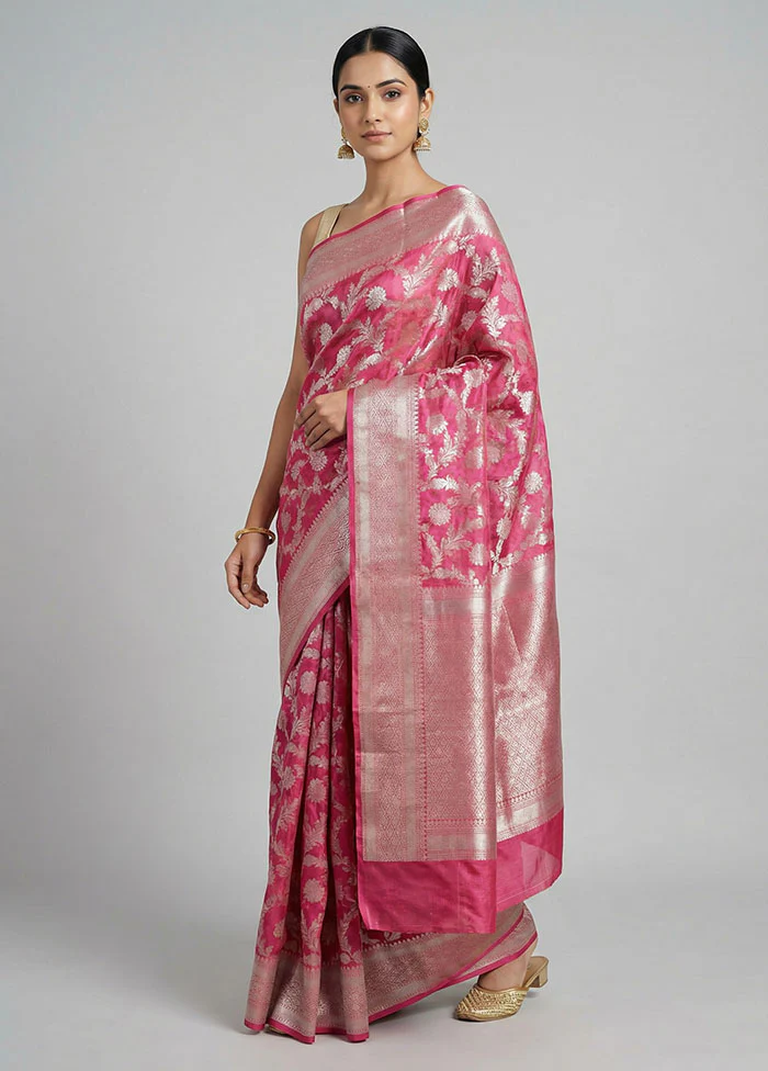 Pink Kora Silk Saree With Blouse Piece