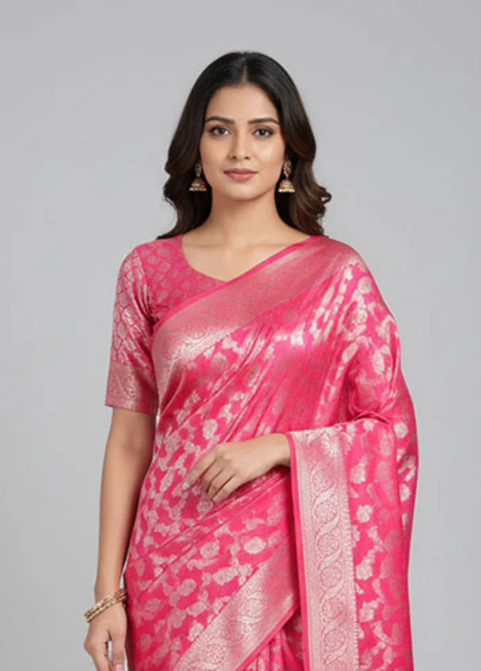 Pink Kora Silk Saree With Blouse Piece - Image 2
