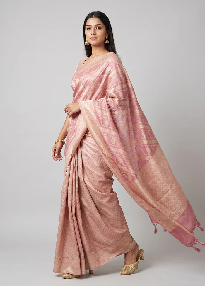 Pink Kora Silk Saree With Blouse Piece