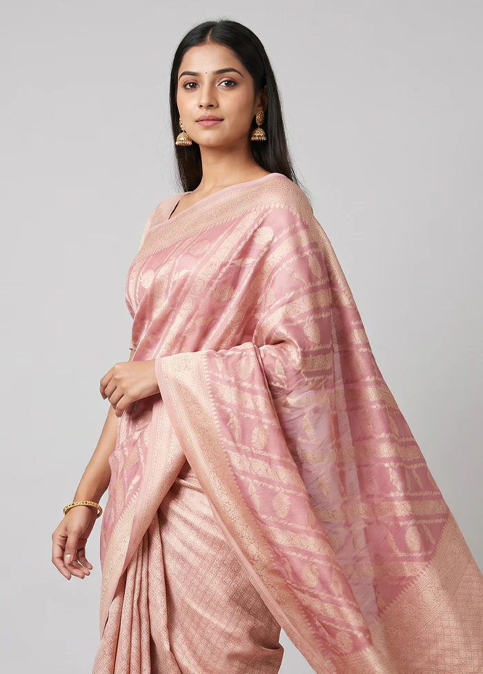 Pink Kora Silk Saree With Blouse Piece - Image 2