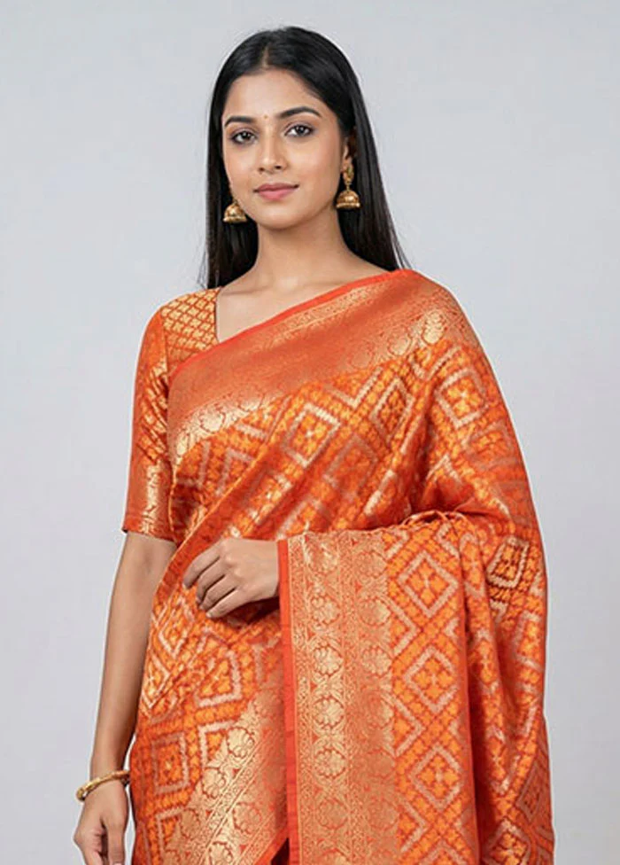 Pink Kora Silk Saree With Blouse Piece - Image 2