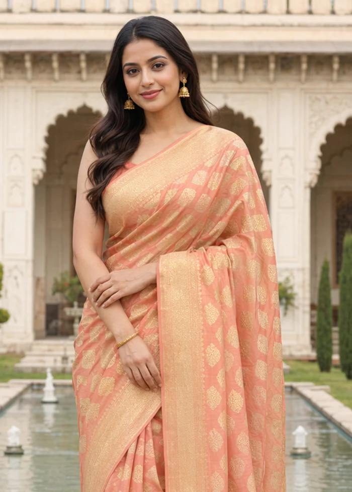 Pink Kora Silk Saree With Blouse Piece - Image 2