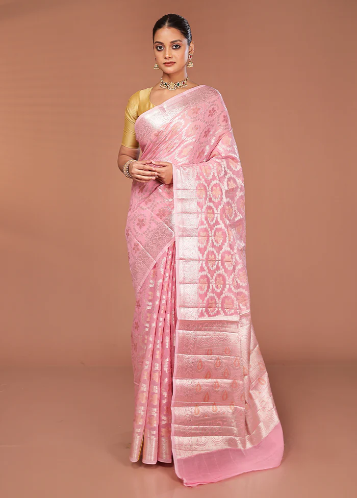 Pink Kora Silk Saree With Blouse Piece - Image 2