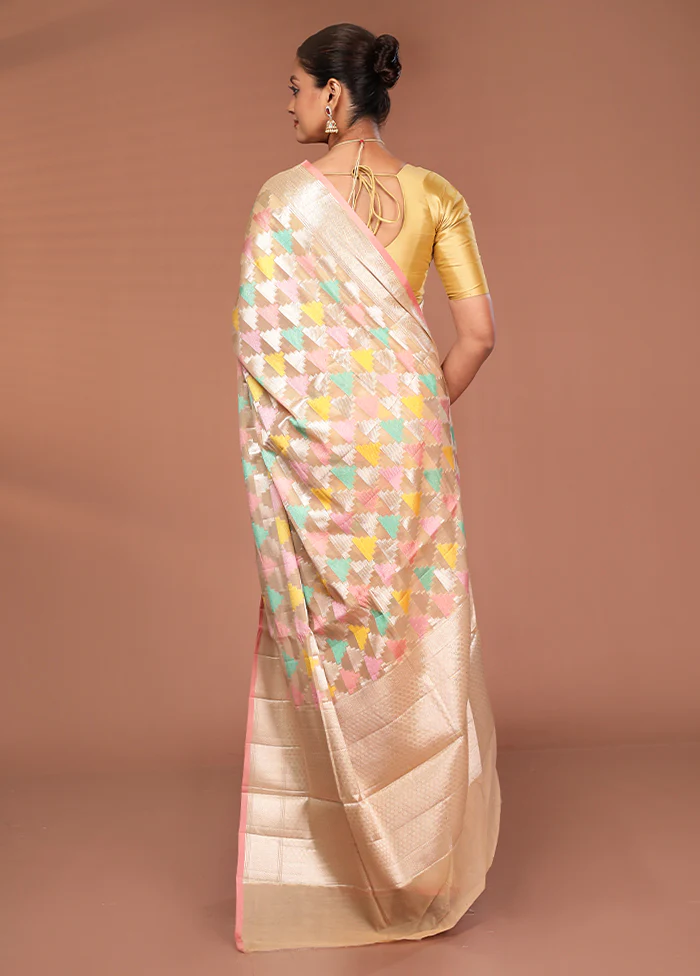 Pink Kora Silk Saree With Blouse Piece - Image 3