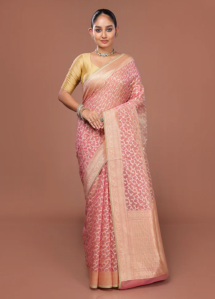 Pink Kora Silk Saree With Blouse Piece - Image 2