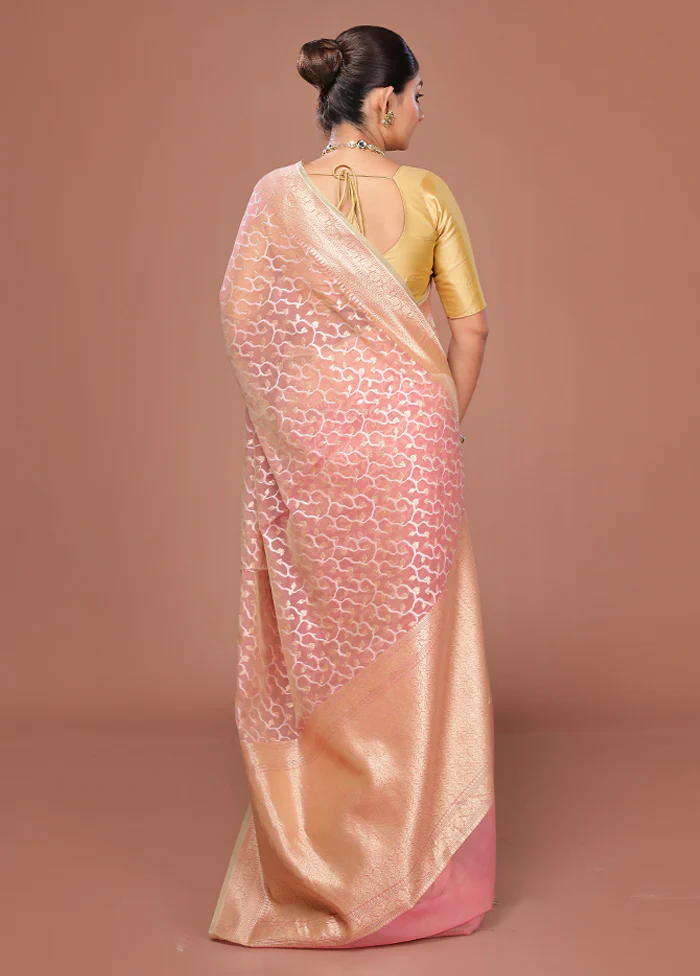 Pink Kora Silk Saree With Blouse Piece - Image 3