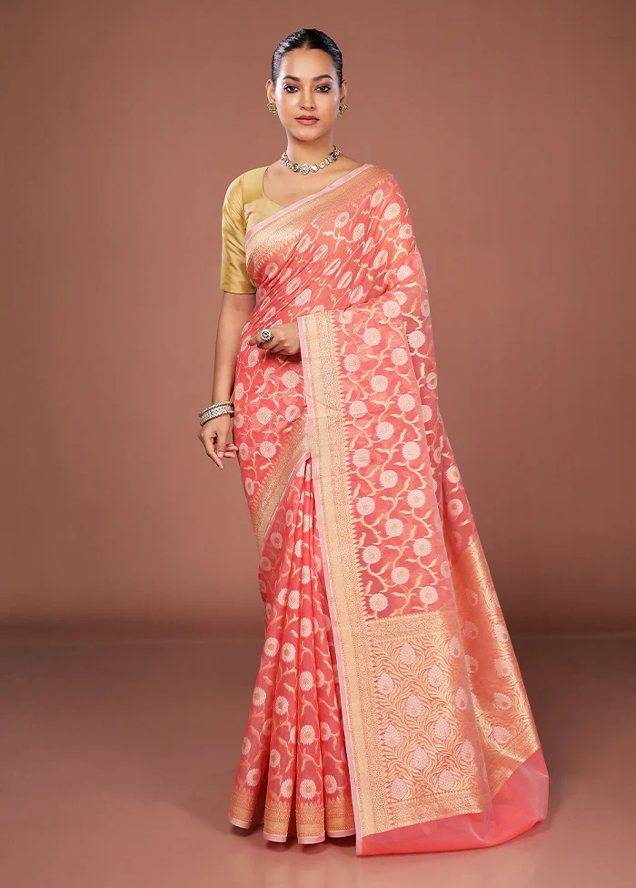 Pink Kora Silk Saree With Blouse Piece - Image 2