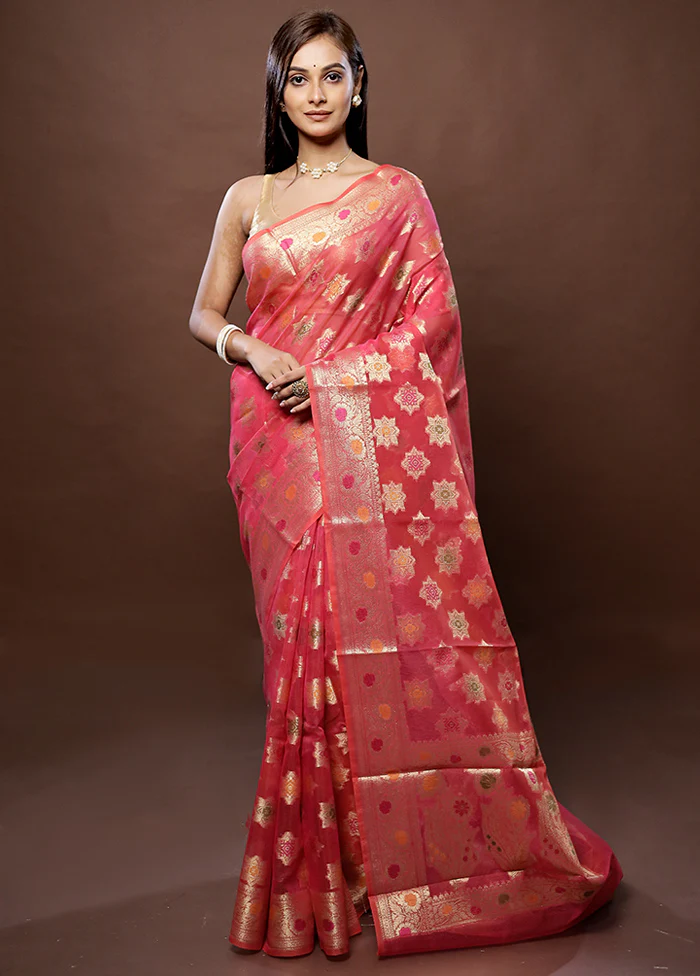 Pink Kota Cotton Saree With Blouse Piece - Image 2