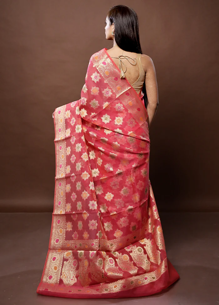 Pink Kota Cotton Saree With Blouse Piece - Image 3