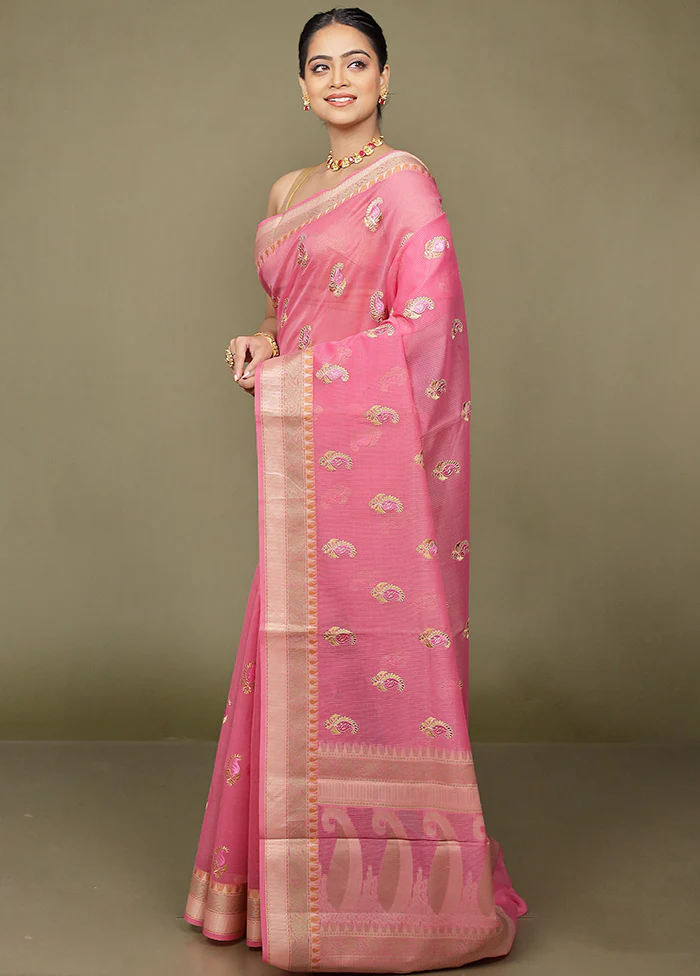 Pink Kota Cotton Saree With Blouse Piece - Image 4
