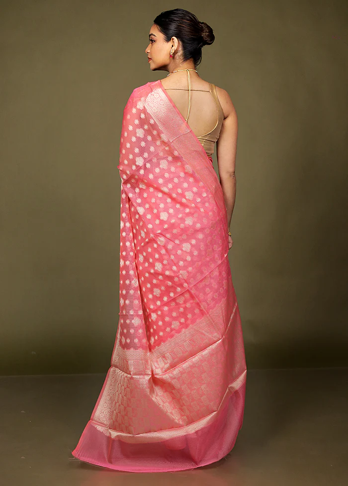 Pink Kota Cotton Saree With Blouse Piece - Image 3