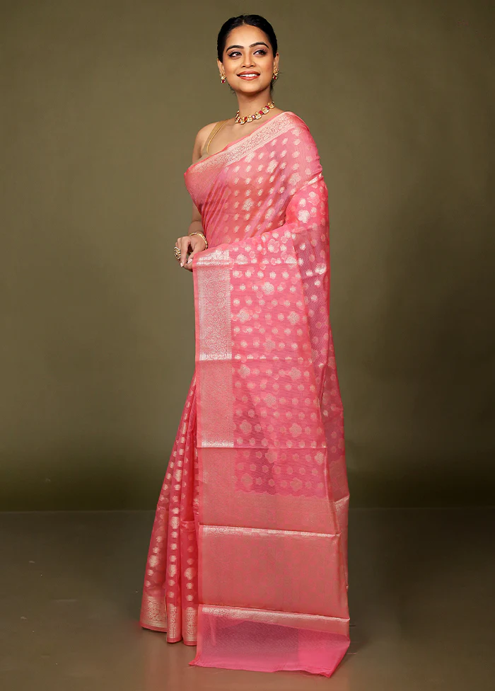 Pink Kota Cotton Saree With Blouse Piece - Image 4