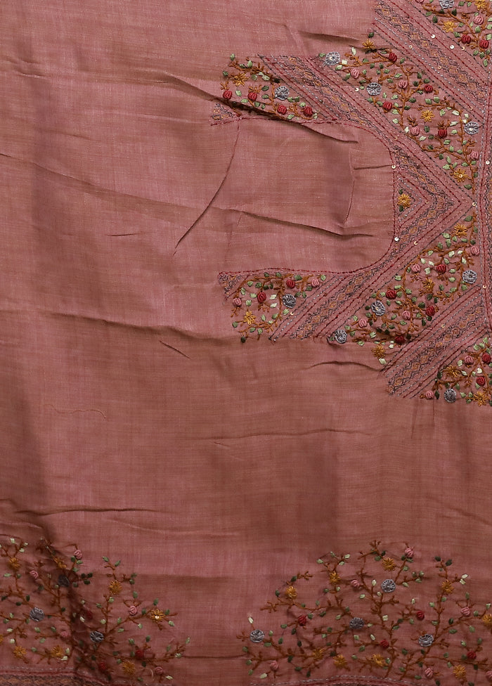 Pink Linen Silk Saree With Blouse Piece - Image 5