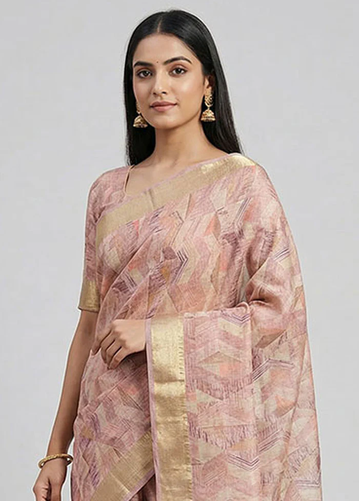 Pink Linen Silk Saree With Blouse Piece - Image 2