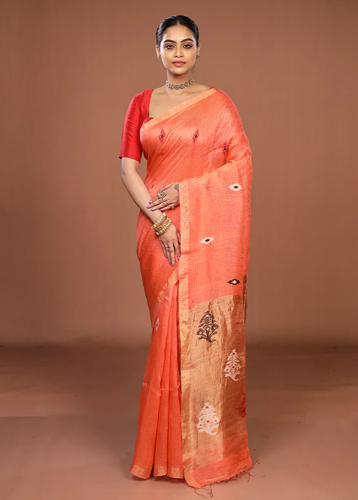 Pink Linen Silk Saree With Blouse Piece - Image 2
