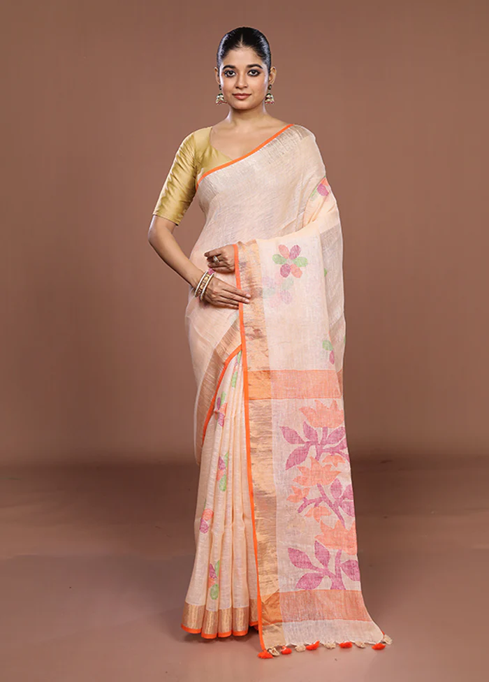 Pink Linen Silk Saree With Blouse Piece - Image 2