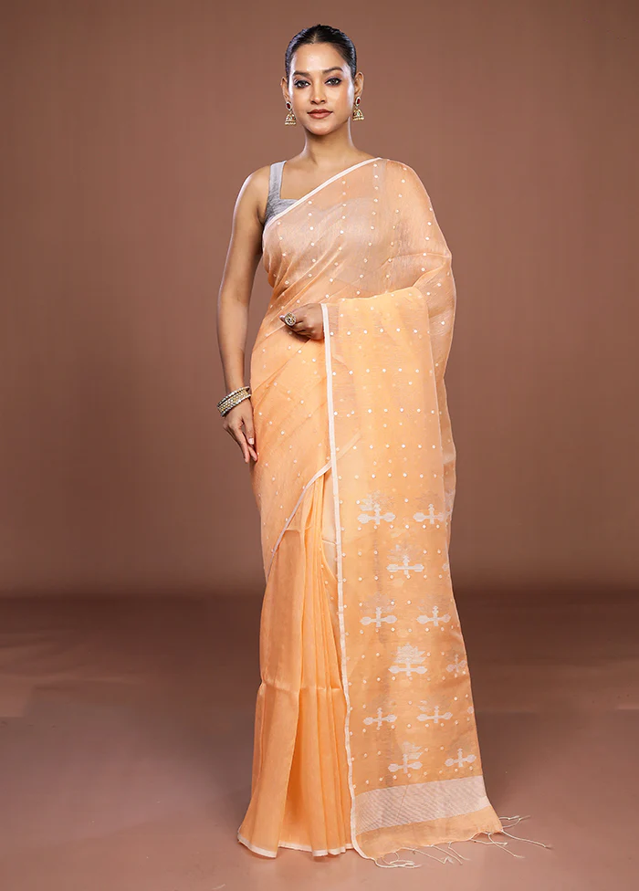 Pink Linen Silk Saree With Blouse Piece - Image 2